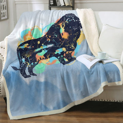 Image of Watercolor Lion Art Cozy Soft Sherpa Blanket