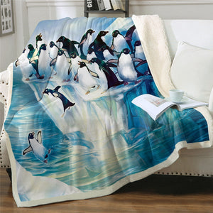 Swimming Waddle Penguin Cozy Soft Sherpa Blanket