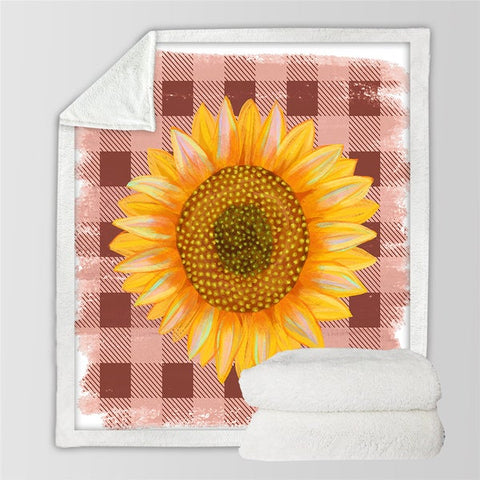 Image of Sunflower Tartan Pattern Soft Sherpa Blanket