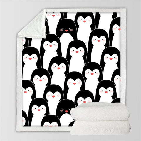 Image of Cute Cartoon Penguin Cozy Soft Sherpa Blanket