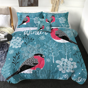 4 Pieces Winter Themed Bird Comforter Set - Beddingify