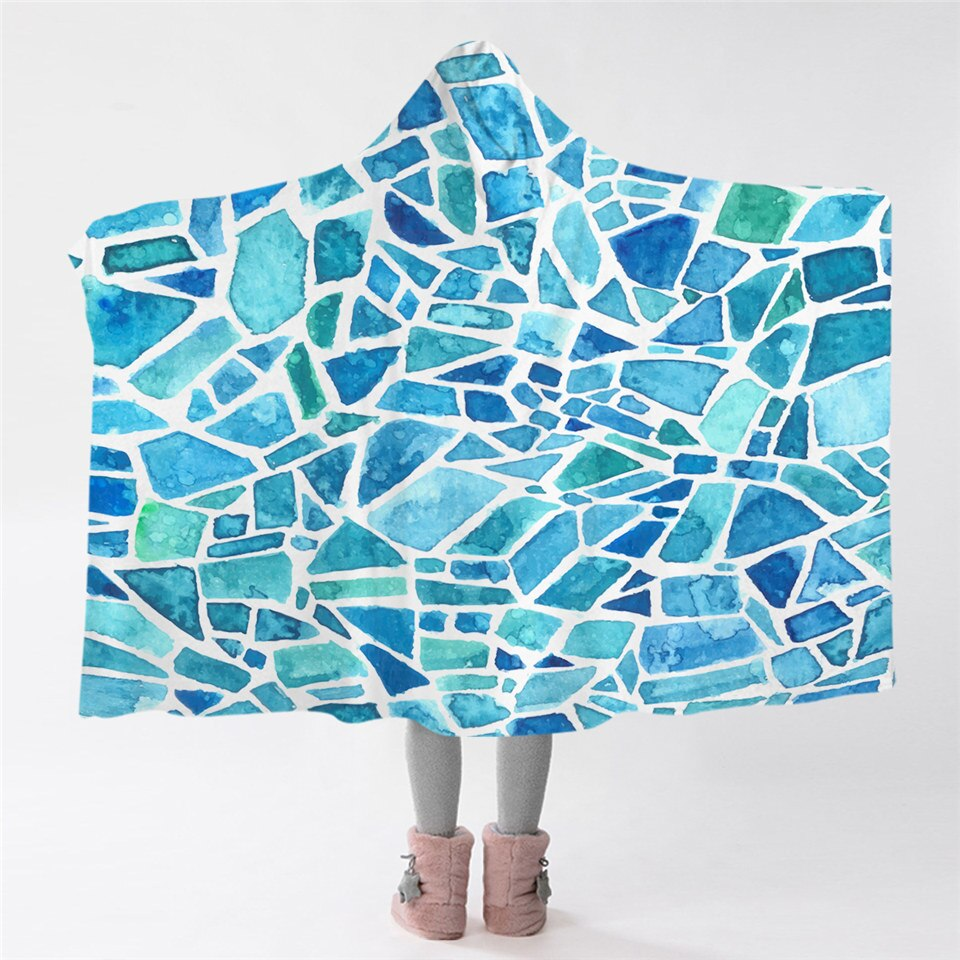 Blue Glass Tiles Themed Hooded Blanket
