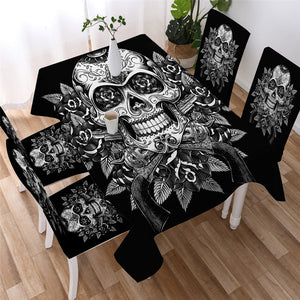 Vintage Floral Skull Waterproof Tablecloth  02