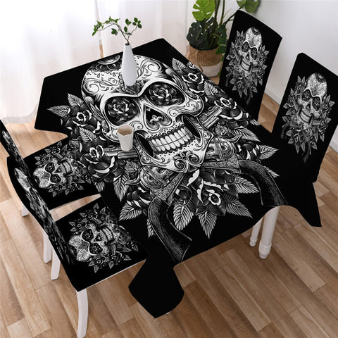 Image of Vintage Floral Skull Waterproof Tablecloth  02