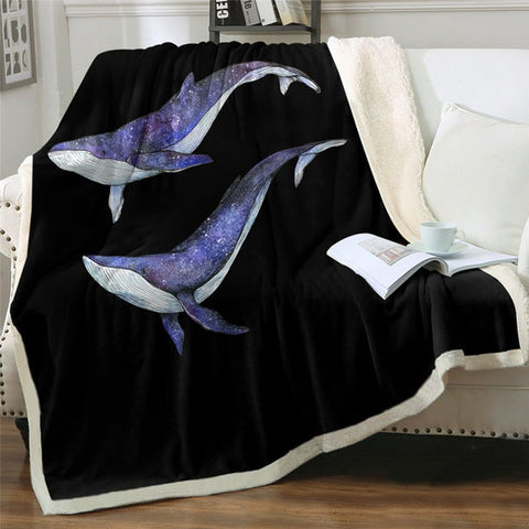 Image of Whale Couple Black Cozy Soft Sherpa Blanket