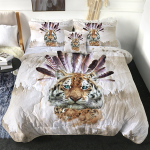 4 Pieces 3D Cute Tiger Comforter Set - Beddingify