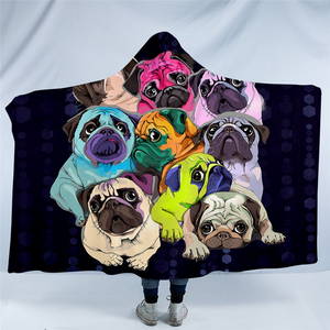 Colored Pug Black Hooded Blanket
