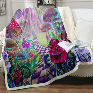 Magical Colorful Mushroom Castle Cozy Soft Sherpa Blanket