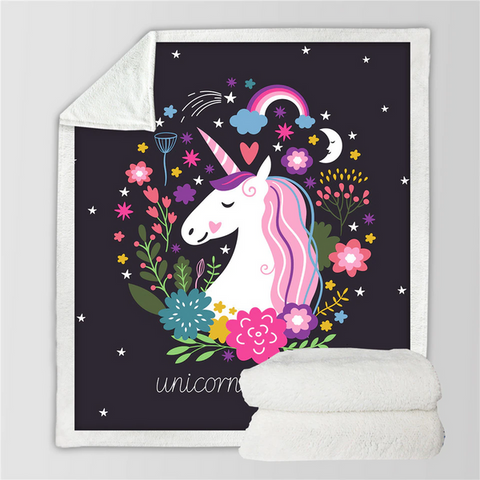 Image of Floral Cartoon Unicorns Are Real Soft Sherpa Blanket