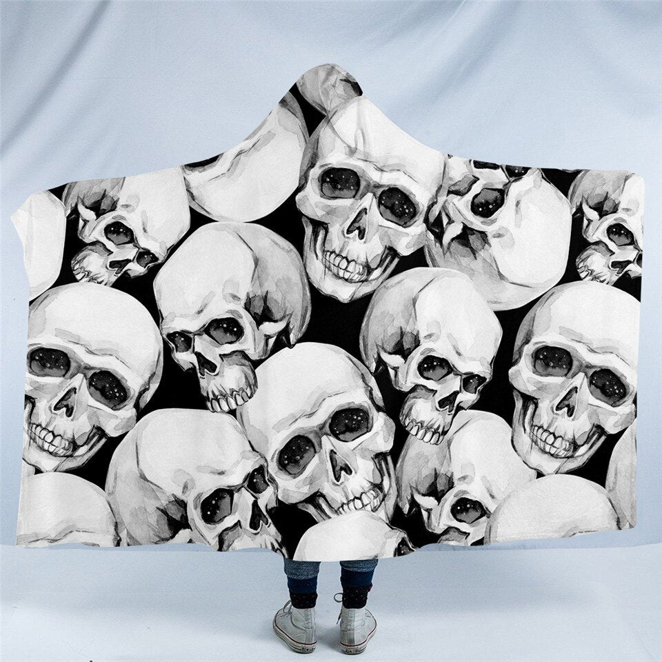 Skull Patterns B&W Hooded Blanket