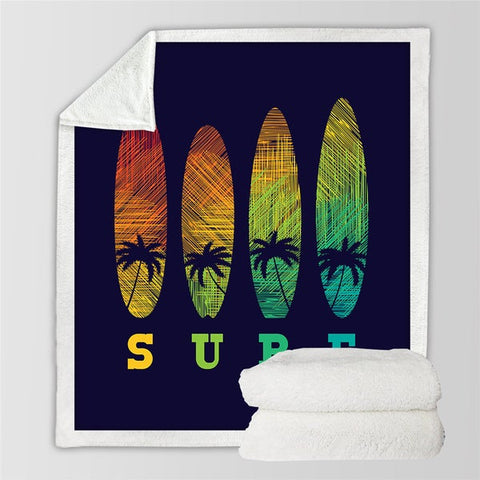 Image of Surf Coconut Tree Beach Cozy Soft Sherpa Blanket