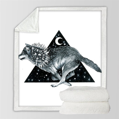 Image of Triangle Crystal Wolf Moon Art Soft Sherpa Blanket