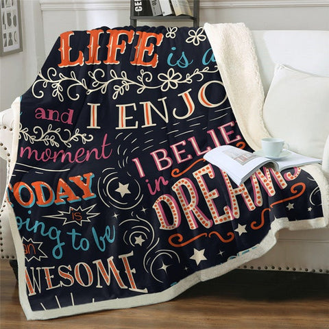 Image of Enjoy Your Life Letter Cozy Soft Sherpa Blanket