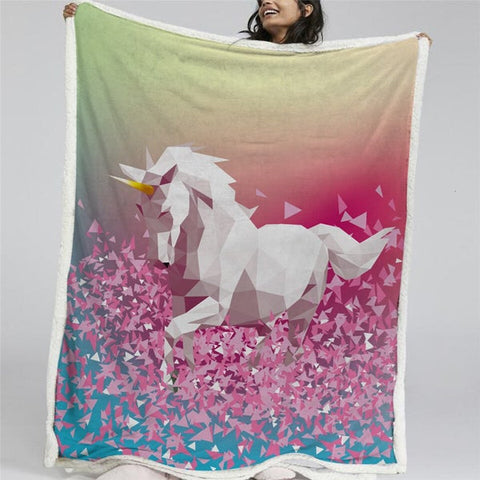 Image of Graphic Geometric White Unicorn Soft Sherpa Blanket