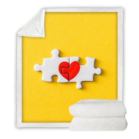 Image of Heart Puzzle Yellow Soft Sherpa Blanket