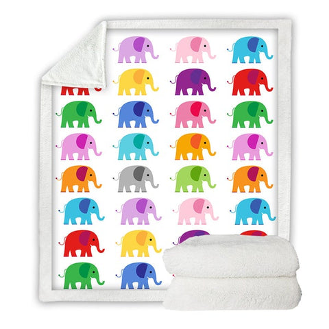 Image of Colorful Cartoon Elephants Pattern Soft Sherpa Blanket