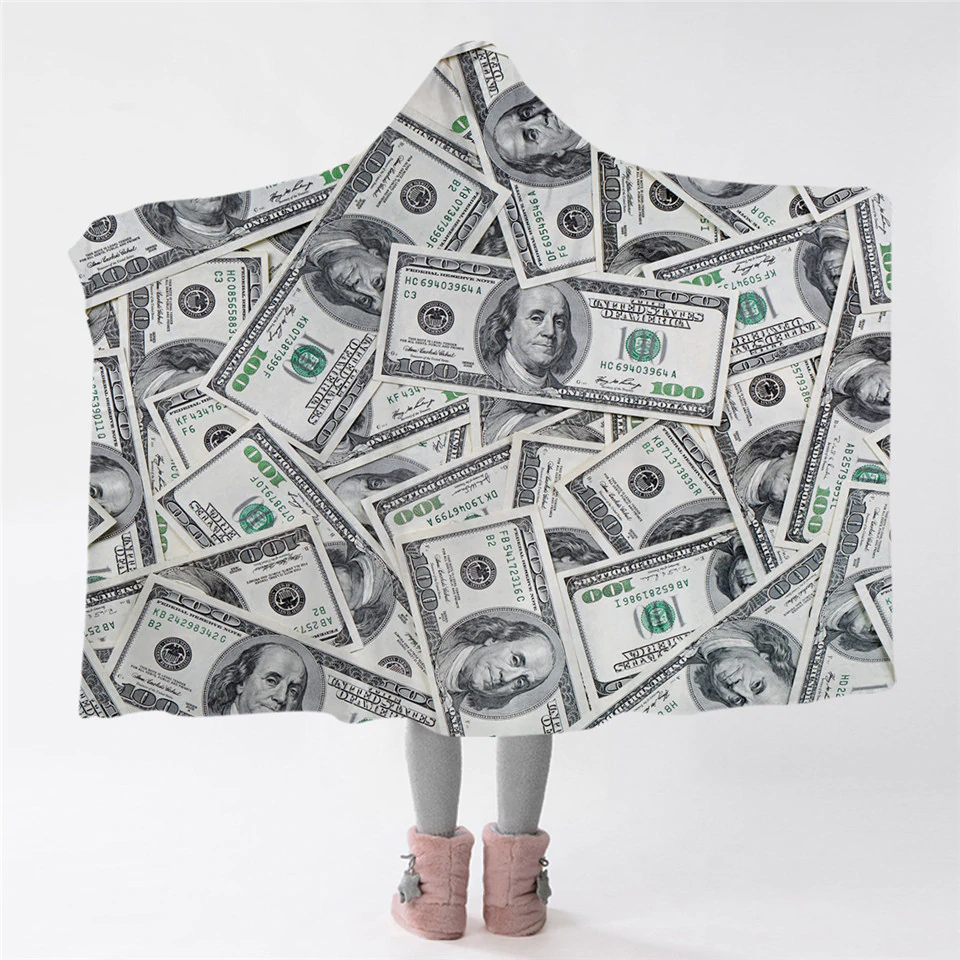 100 Dollar BIlls Hooded Blanket