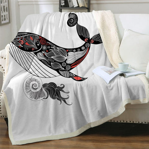 Image of Artistic Whale And Sea Snail Cozy Soft Sherpa Blanket