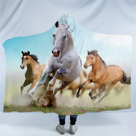 Image of 3D Galloping Horses Hooded Blanket
