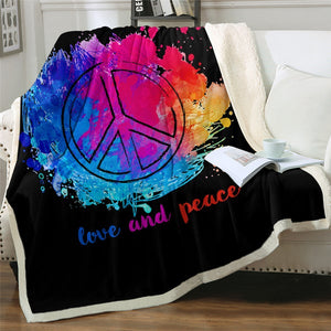 Watercolor Love Peace Symbol Cozy Soft Sherpa Blanket