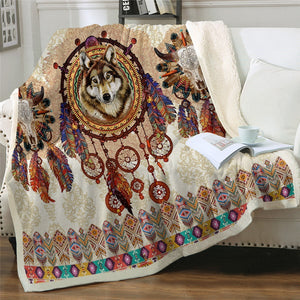 Wolf Feathers Dreamcatcher And Skulls Soft Sherpa Blanket