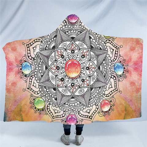Image of Concentric Jewel Mandala Motif Hooded Blanket