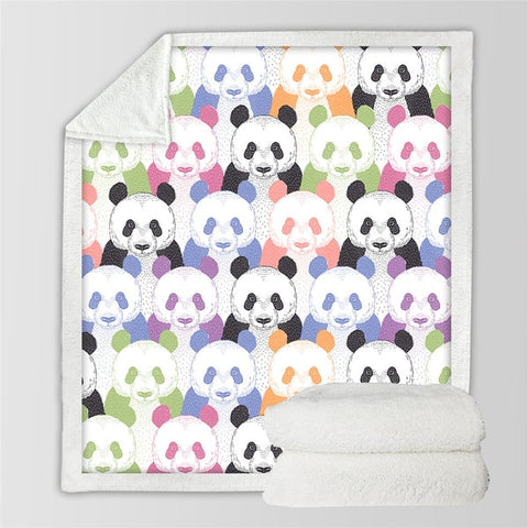 Image of Watercolor Colorful Panda Pattern Soft Sherpa Blanket