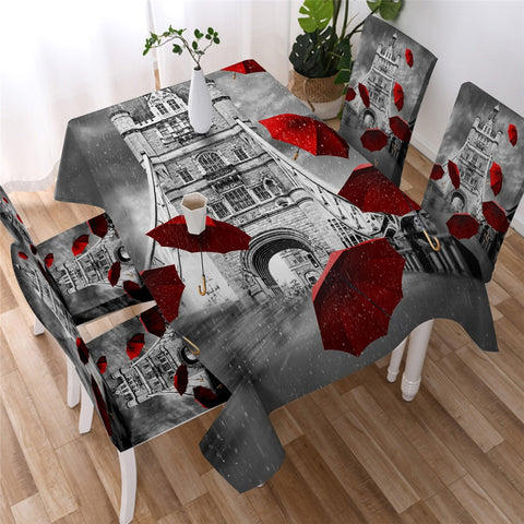 Image of London - Red Umbrella Waterproof Tablecloth