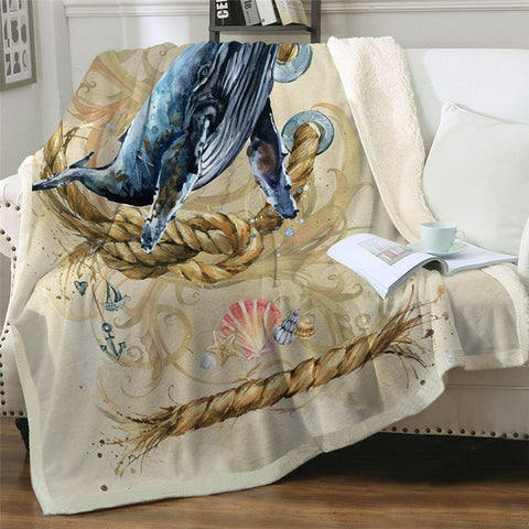 Image of Watercolor Whale Ocean Animal Cozy Soft Sherpa Blanket