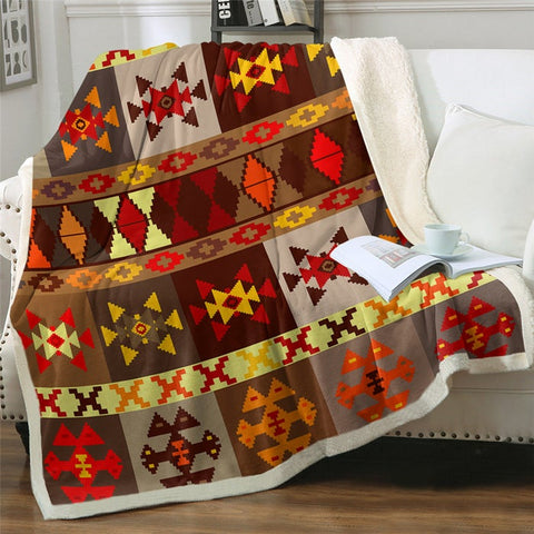 Image of Aztec Triangle Geometric Pattern Microfiber Soft Sherpa Blanket