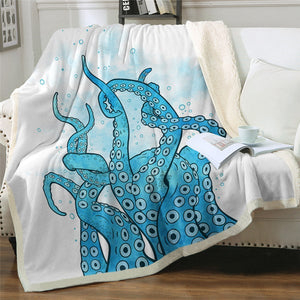 Blue Tentacles Octopus Cozy Soft Sherpa Blanket