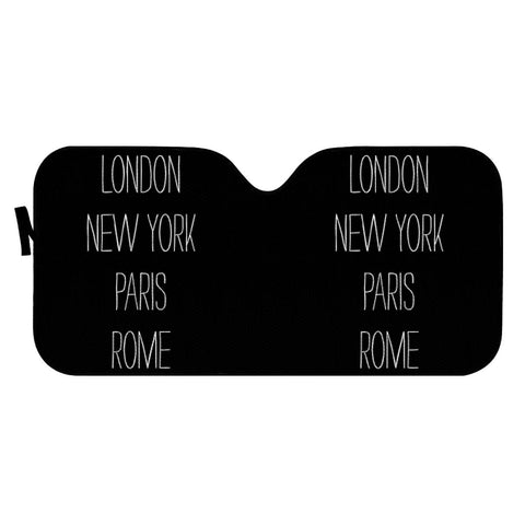 Image of Texte London/Nyc/Paris/Rome Auto Sun Shades