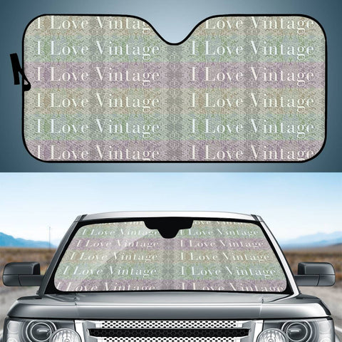 Image of I Love Vintage Phrase Motif Striped Pattern Design Auto Sun Shades