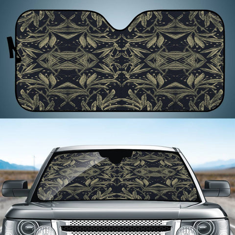 Image of Stylized Golden Ornate Nature Motif Print Auto Sun Shades