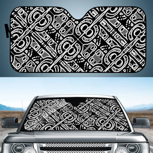 Linear Black And White Ethnic Print Auto Sun Shades