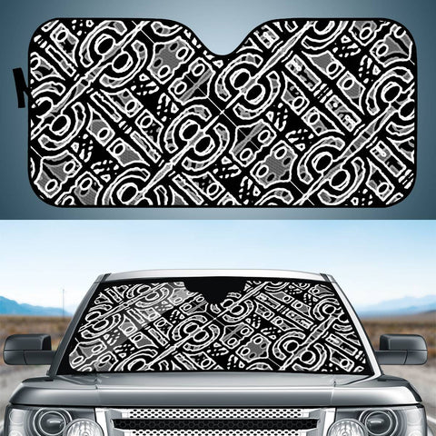 Image of Linear Black And White Ethnic Print Auto Sun Shades