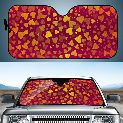 Image of Yellow Hearts On Red Auto Sun Shades