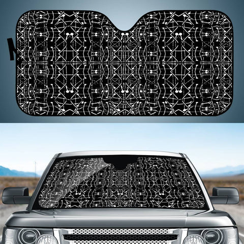 Image of Black And White Ethnic Ornate Pattern Auto Sun Shades