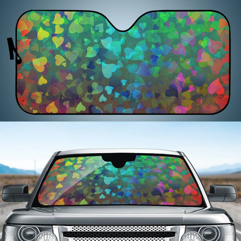 Image of Hearts Colors On Red Green Auto Sun Shades