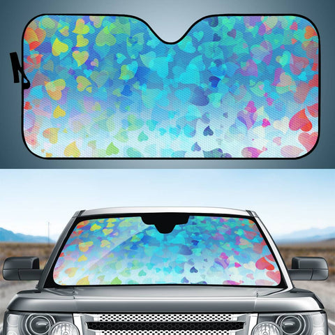 Image of Hearts Colors On Blue Auto Sun Shades