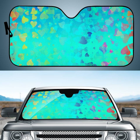 Image of Hearts Colors On Green Auto Sun Shades