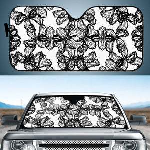 Stylized Botanical Motif Black And White Print Auto Sun Shades