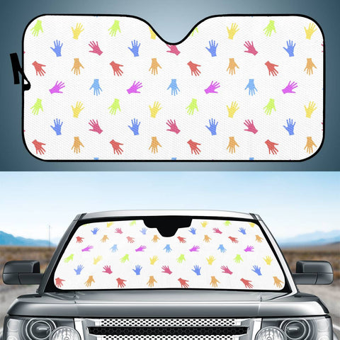 Image of Multicolored Hands Silhouette Motif Design Auto Sun Shades