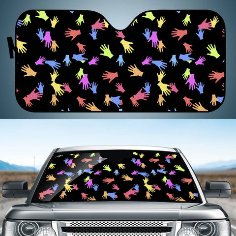 Image of Multicolored Hands Silhouette Motif Design Auto Sun Shades