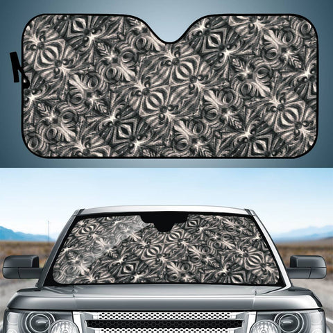 Image of Modern Tribal Silver Ornate Pattern Print Auto Sun Shades