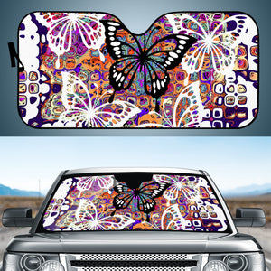 Colorful Fractal Painting With White Butterflies Auto Sun Shades