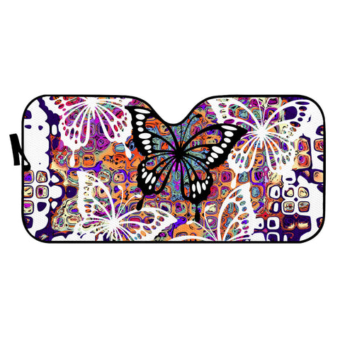 Image of Colorful Fractal Painting With White Butterflies Auto Sun Shades