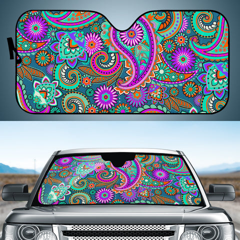 Image of Dark Multicolored Indian Paisley Pattern 1 Auto Sun Shades