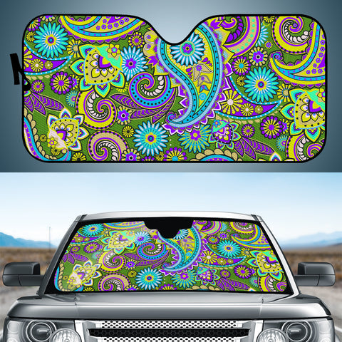 Image of Dark Multicolored Indian Paisley Pattern 2 Auto Sun Shades