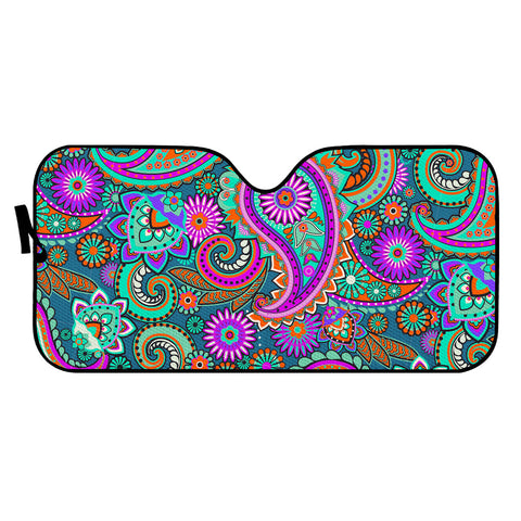 Image of Dark Multicolored Indian Paisley Pattern 1 Auto Sun Shades